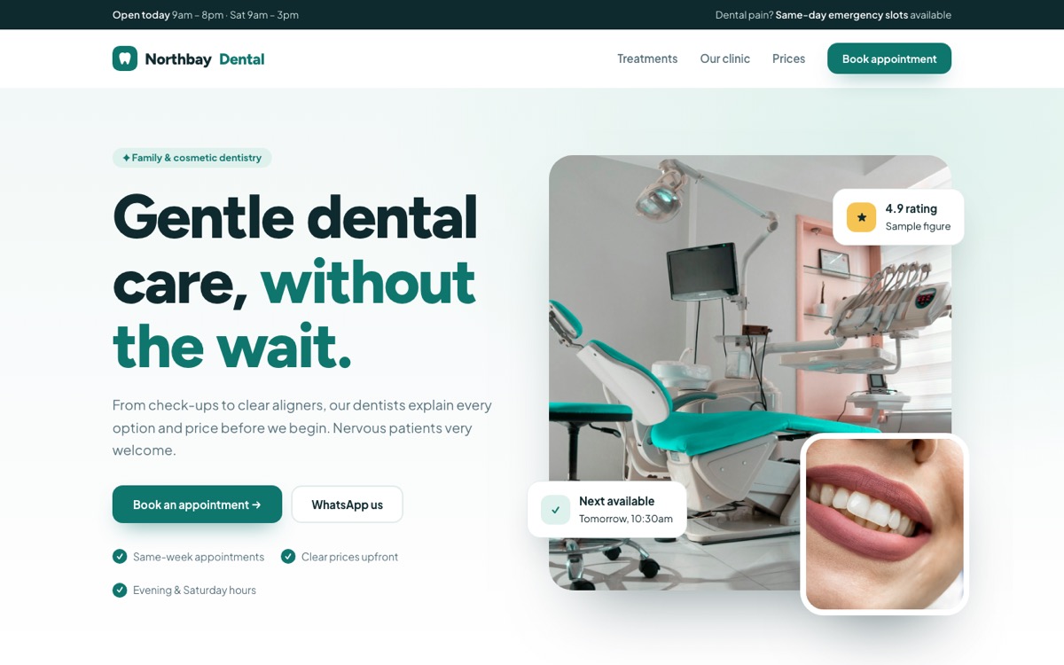Preview of the Northbay Dental Studio sample website