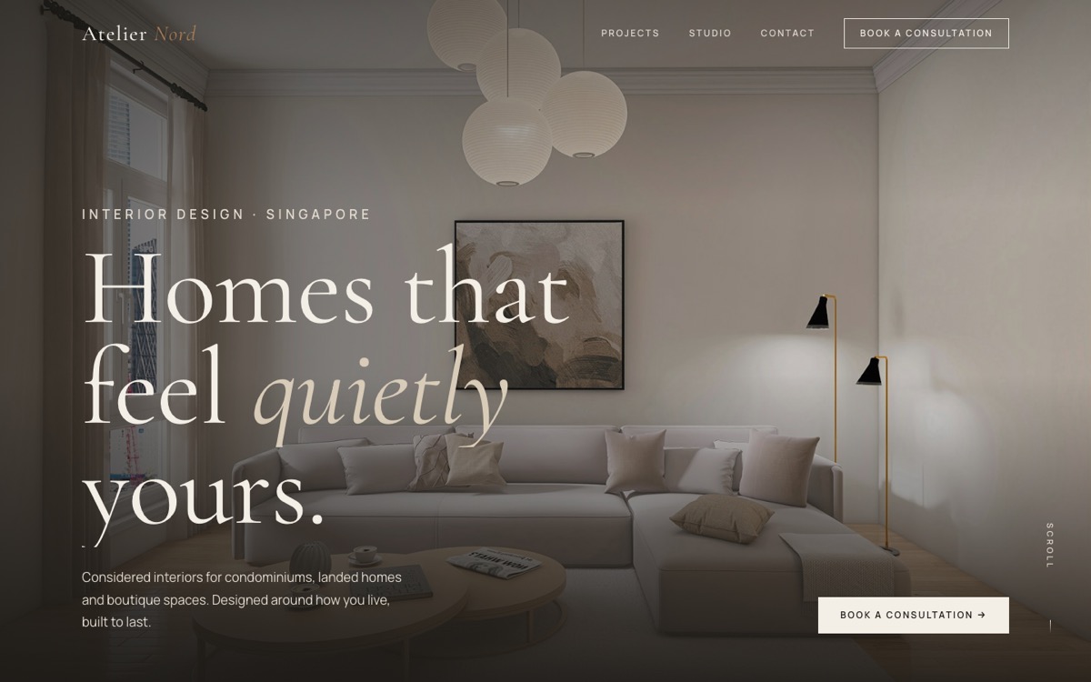 Preview of the Atelier Nord Interiors sample website