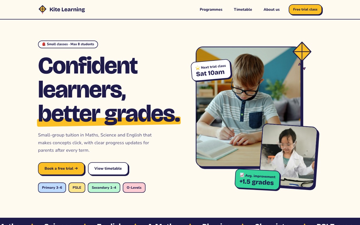 Preview of the Kite Learning Studio sample website