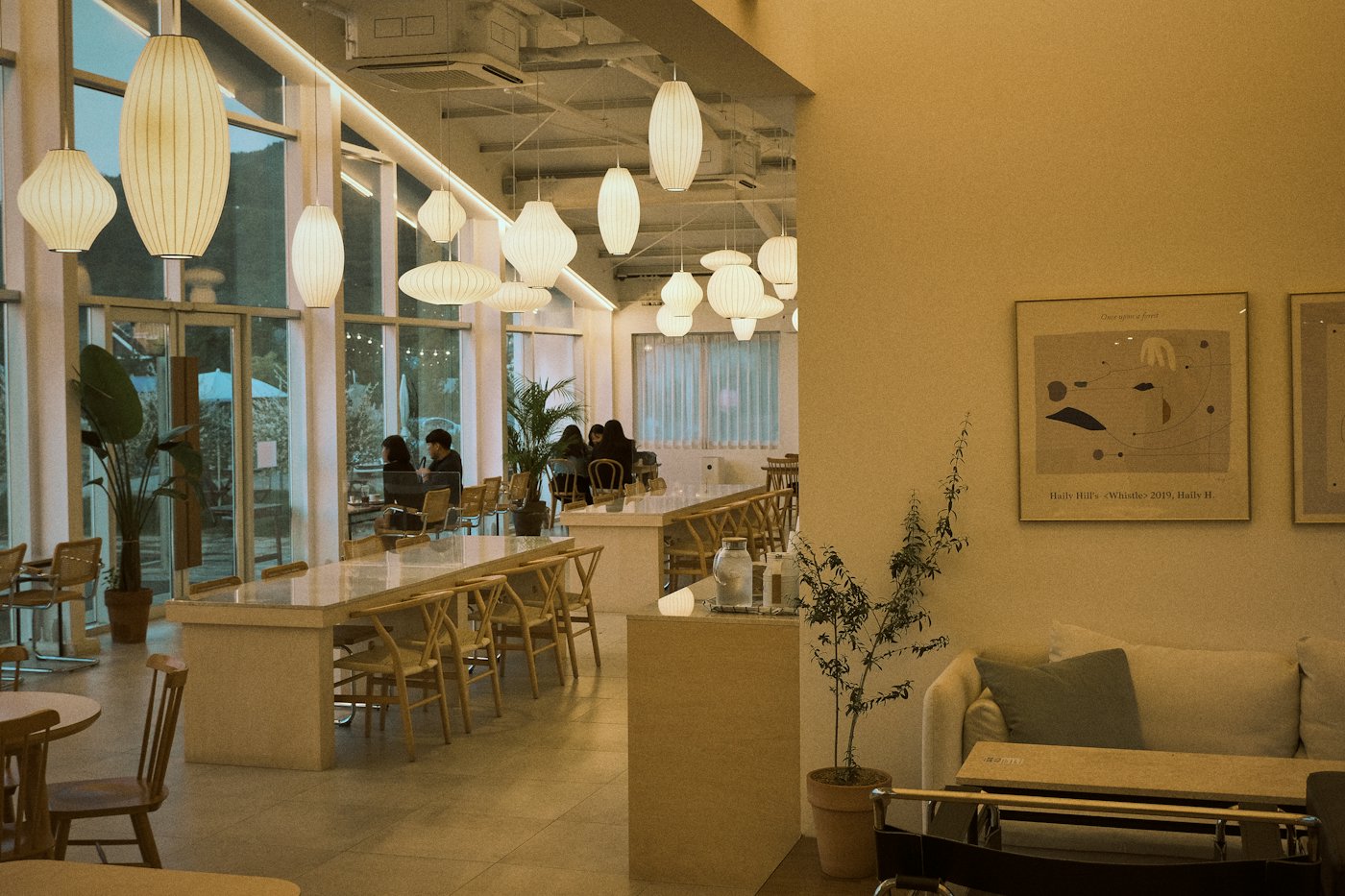 The bright café dining room