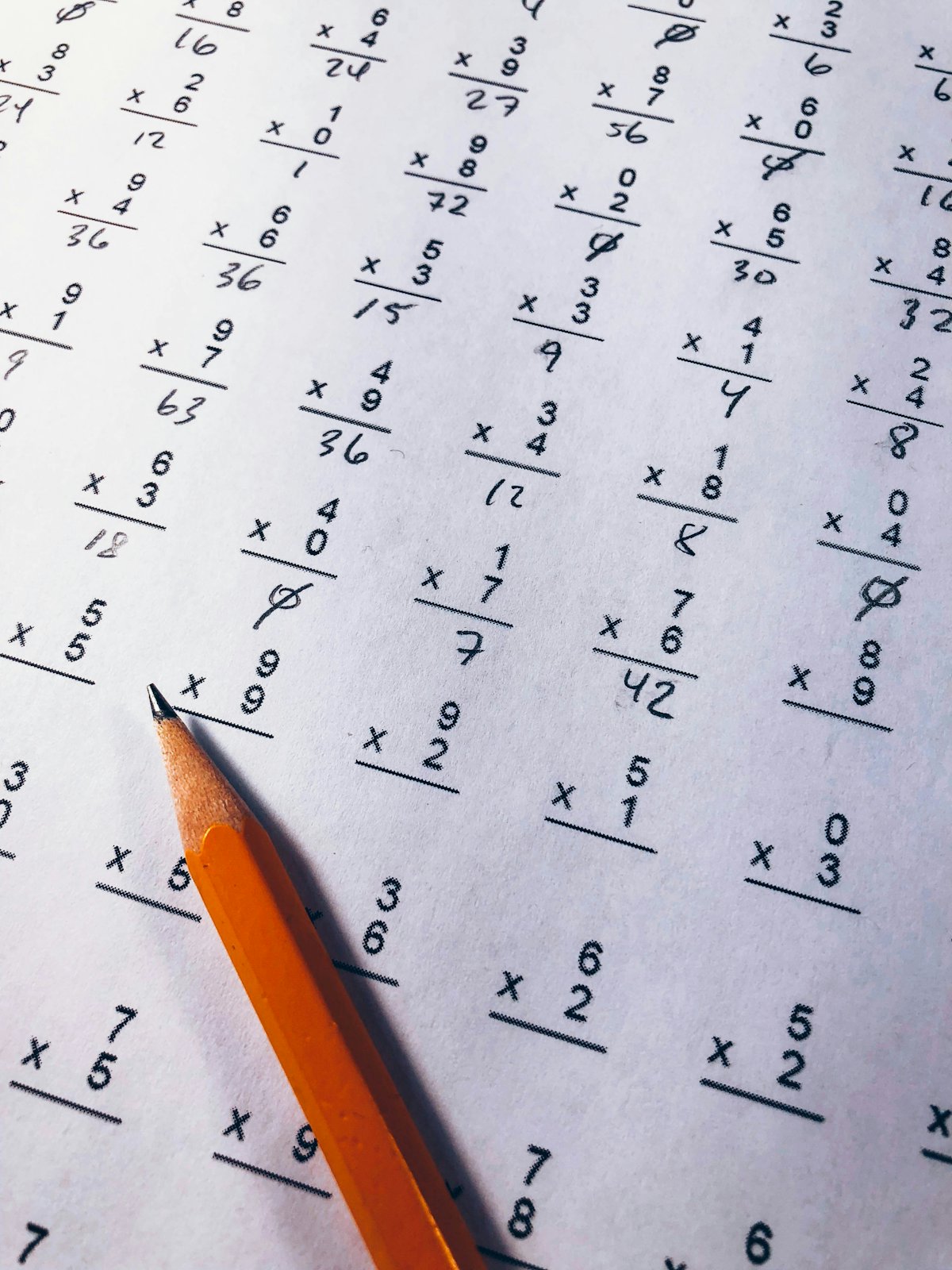 A pencil on a maths worksheet